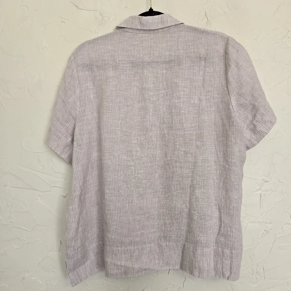 EVERLANE Linen Tan White Striped Button Up Short Sleeve Top, L - Picture 5 of 11